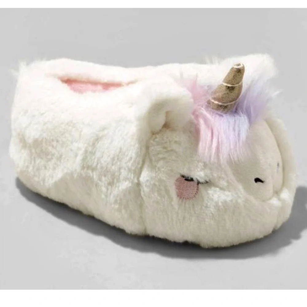 CAT & JACK‎ Kids Unicorn Slippers NEW Toddler Girl Fur Sparkle Rainbow Small 5/6